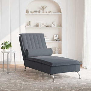 Chaise Longue Massaggi con Capezzale Grigio Scuro in Velluto 379460