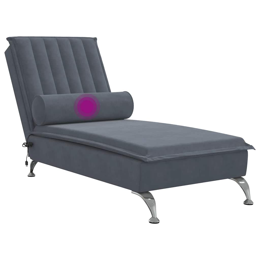 Chaise Longue Massaggi con Capezzale Grigio Scuro in Velluto 379460
