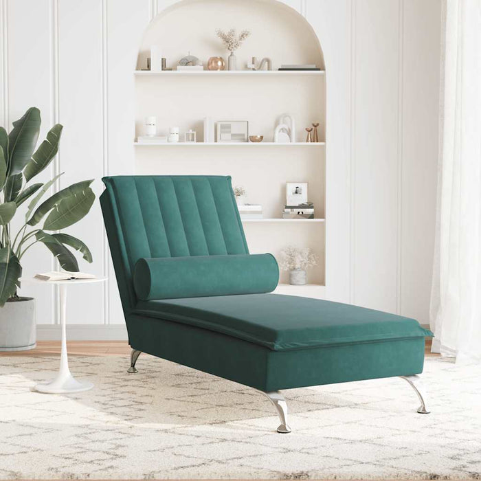 Chaise Longue Massaggi con Capezzale Verde Scuro in Velluto 379461