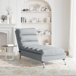 Chaise Longue Massaggi con Cuscini Grigio Chiaro in Tessuto 379475