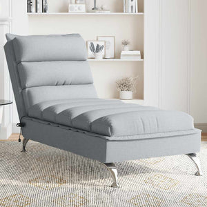 vidaXL Chaise Longue Massaggi con Cuscini Grigio Chiaro in Tessuto