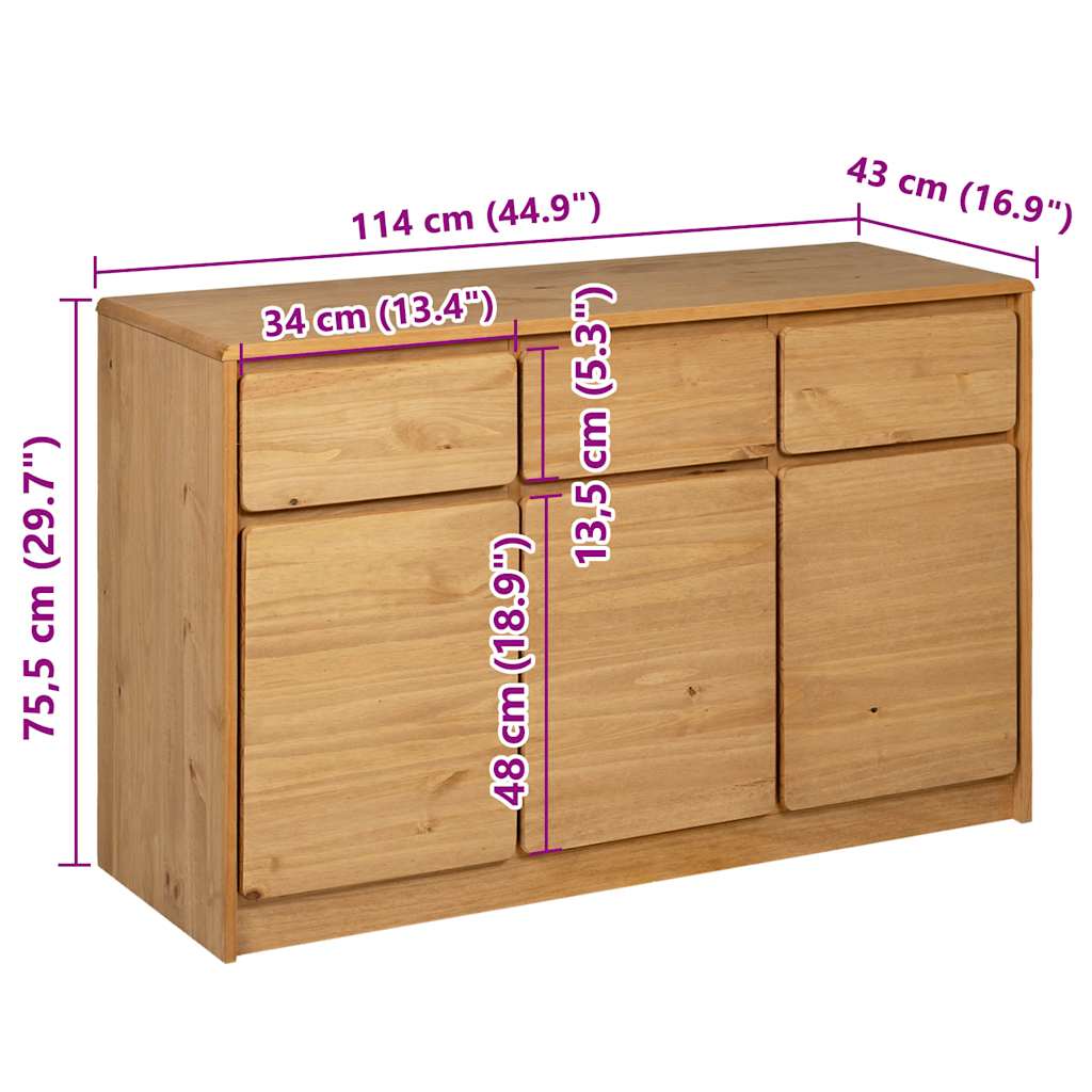 Credenza SAUDA Rovere 114x43x75,5 cm in Legno Massello di Pino 377601