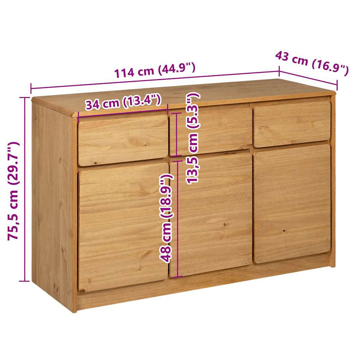 Credenza SAUDA Rovere 114x43x75,5 cm in Legno Massello di Pino 377601