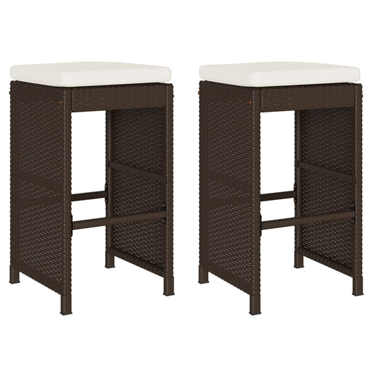 Sgabelli da Bar con Cuscini 2 pz Marroni in Polyrattan 368685