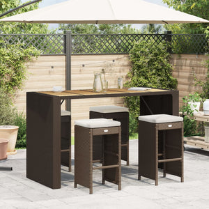 vidaXL Sgabelli Bar da Giardino con Cuscini 4 pz Marroni in Polyrattan