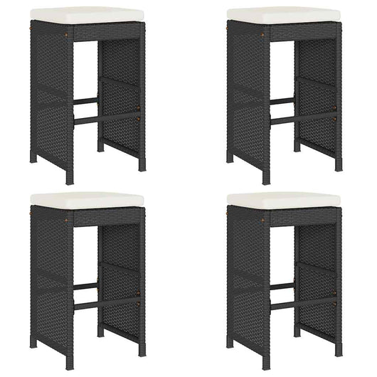 vidaXL Sgabelli da Bar con Cuscini 4 pz Neri in Polyrattan