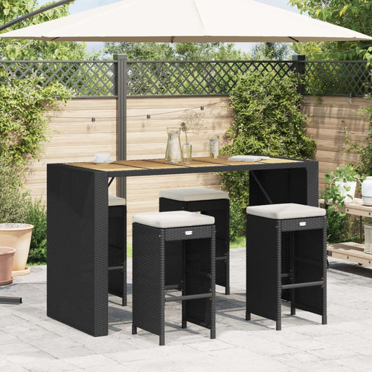 Sgabelli da Bar con Cuscini 4 pz Neri in Polyrattan 368689