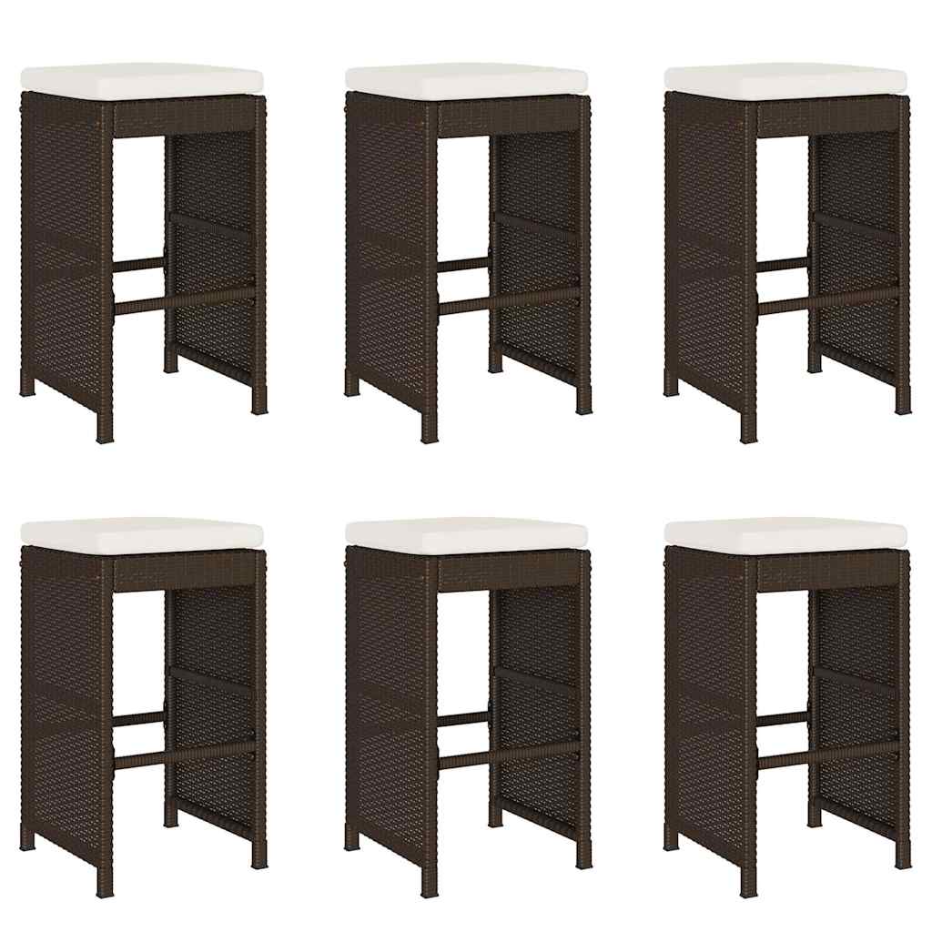 Sgabelli Bar da Giardino con Cuscini 6 pz Marroni in Polyrattan