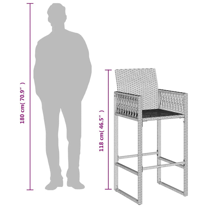 Sgabelli da Bar da Giardino 2 pz in Polyrattan Grigi 368704