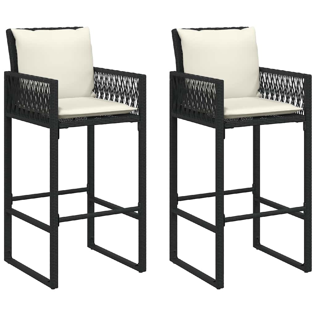 Sgabelli da Bar con Cuscini 2 pz Neri in Polyrattan 368705