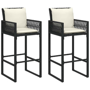 Sgabelli da Bar con Cuscini 2 pz Neri in Polyrattan 368705