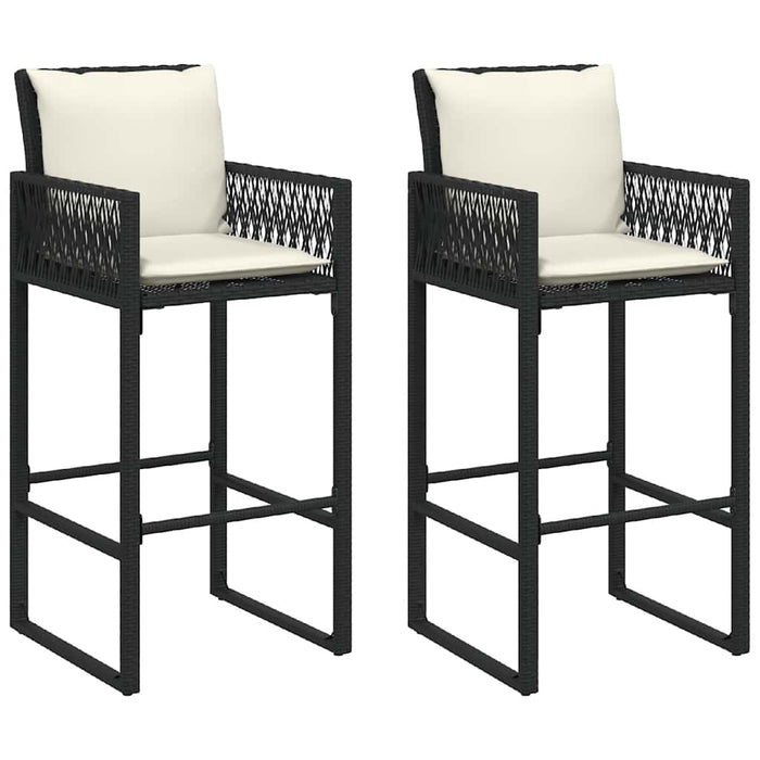 Sgabelli da Bar con Cuscini 2 pz Neri in Polyrattan 368705