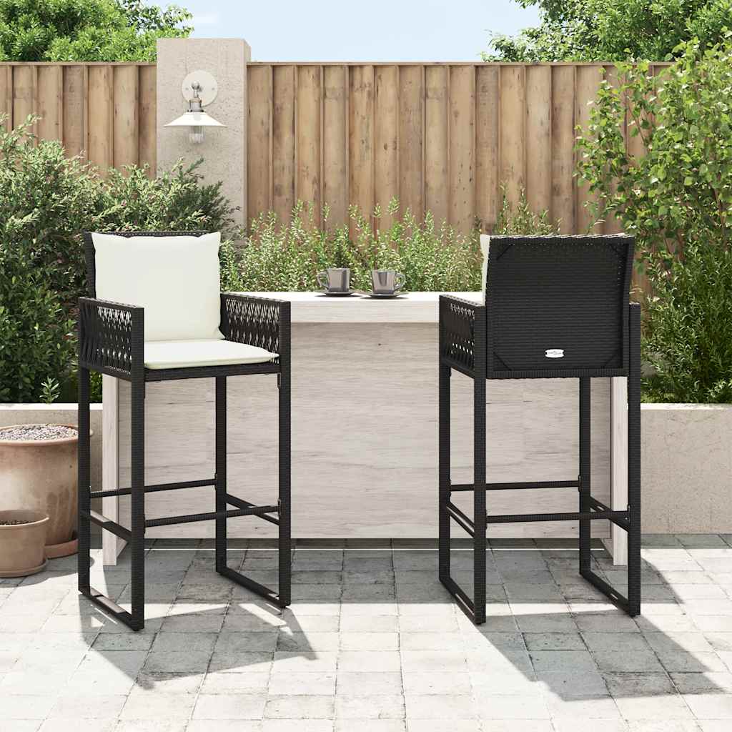 Sgabelli da Bar con Cuscini 2 pz Neri in Polyrattan 368705