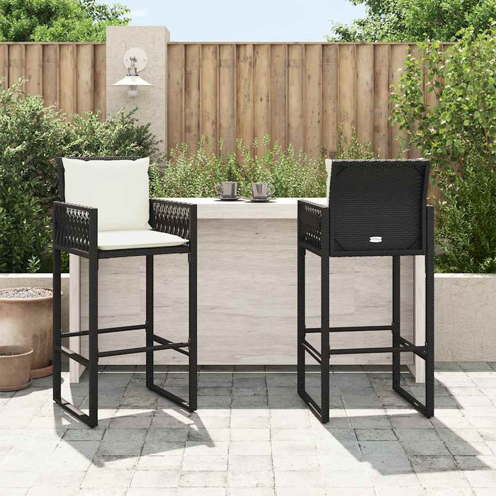 Sgabelli da Bar con Cuscini 2 pz Neri in Polyrattan 368705