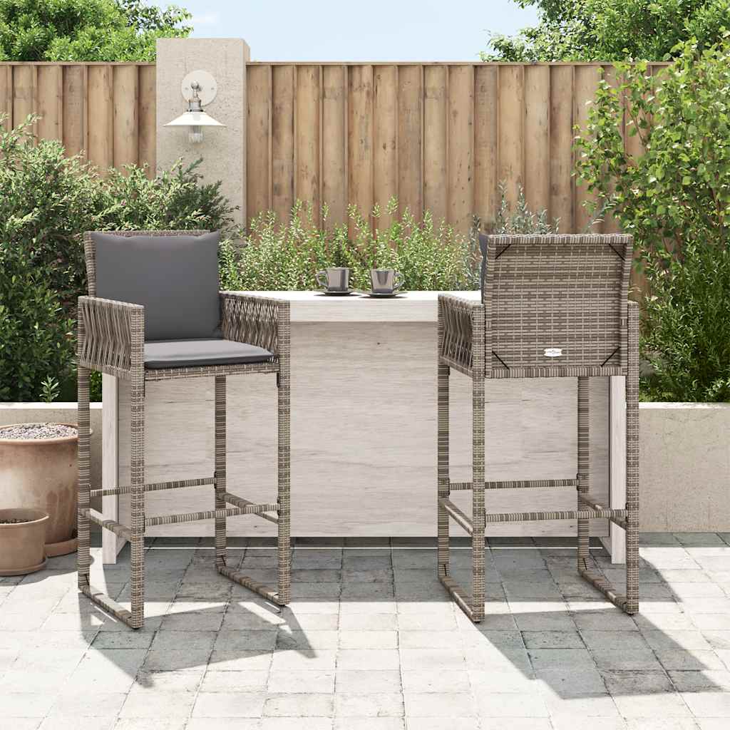 Sgabelli da Bar con Cuscini 2 pz Grigi in Polyrattan 368707