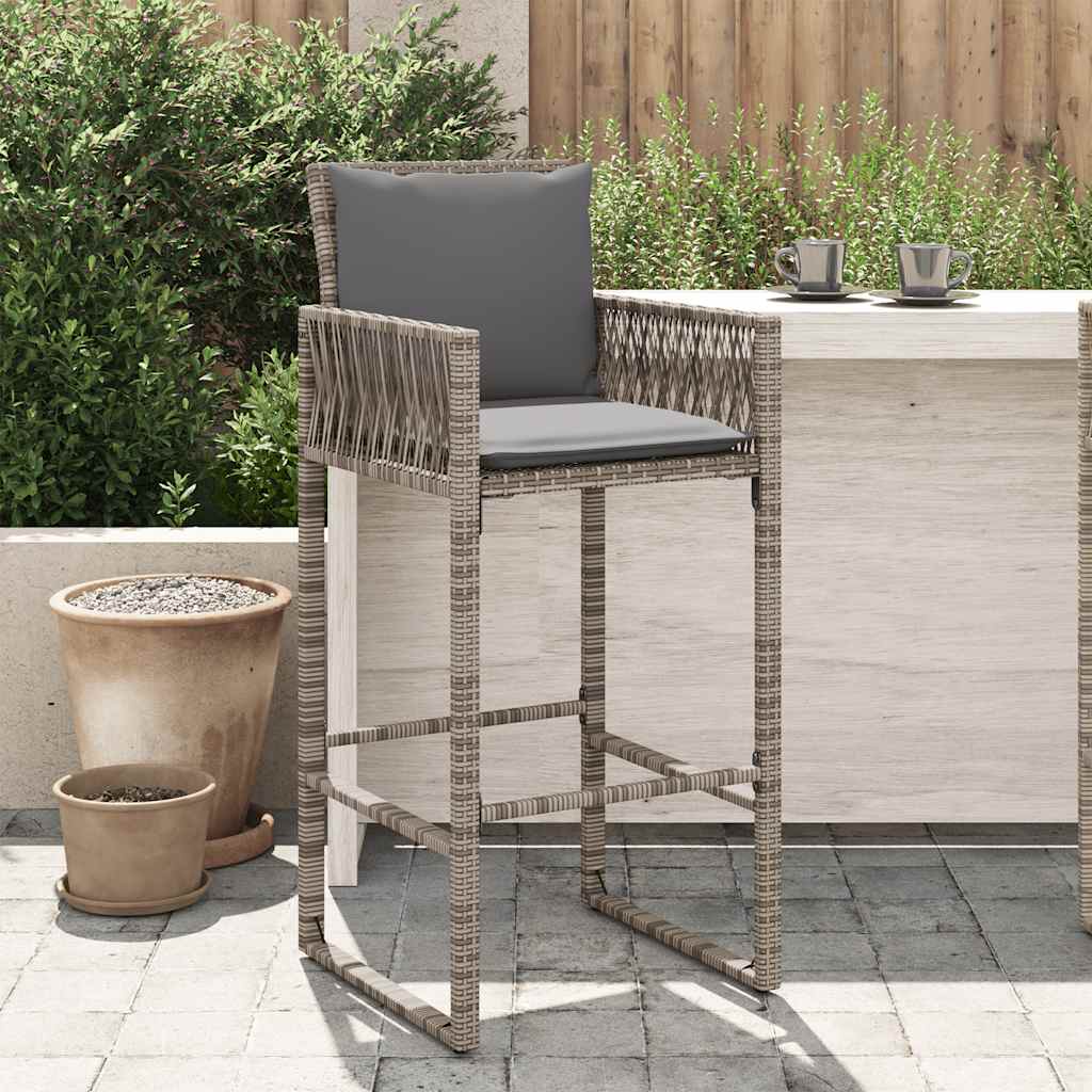 Sgabelli da Bar con Cuscini 2 pz Grigi in Polyrattan 368707