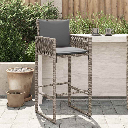 Sgabelli da Bar con Cuscini 2 pz Grigi in Polyrattan 368707