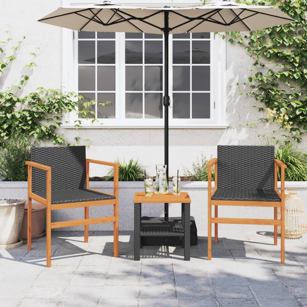Sedie da Giardino 2 pz Nere in Polyrattan e Legno Massello 368708