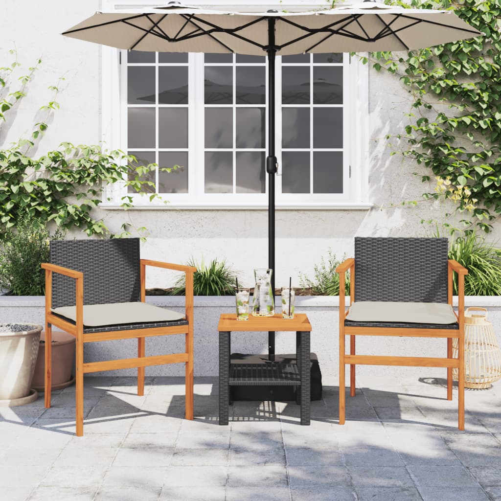 Sedie Giardino con Cuscini 2pz Nere Polyrattan e Legno Massello 368711