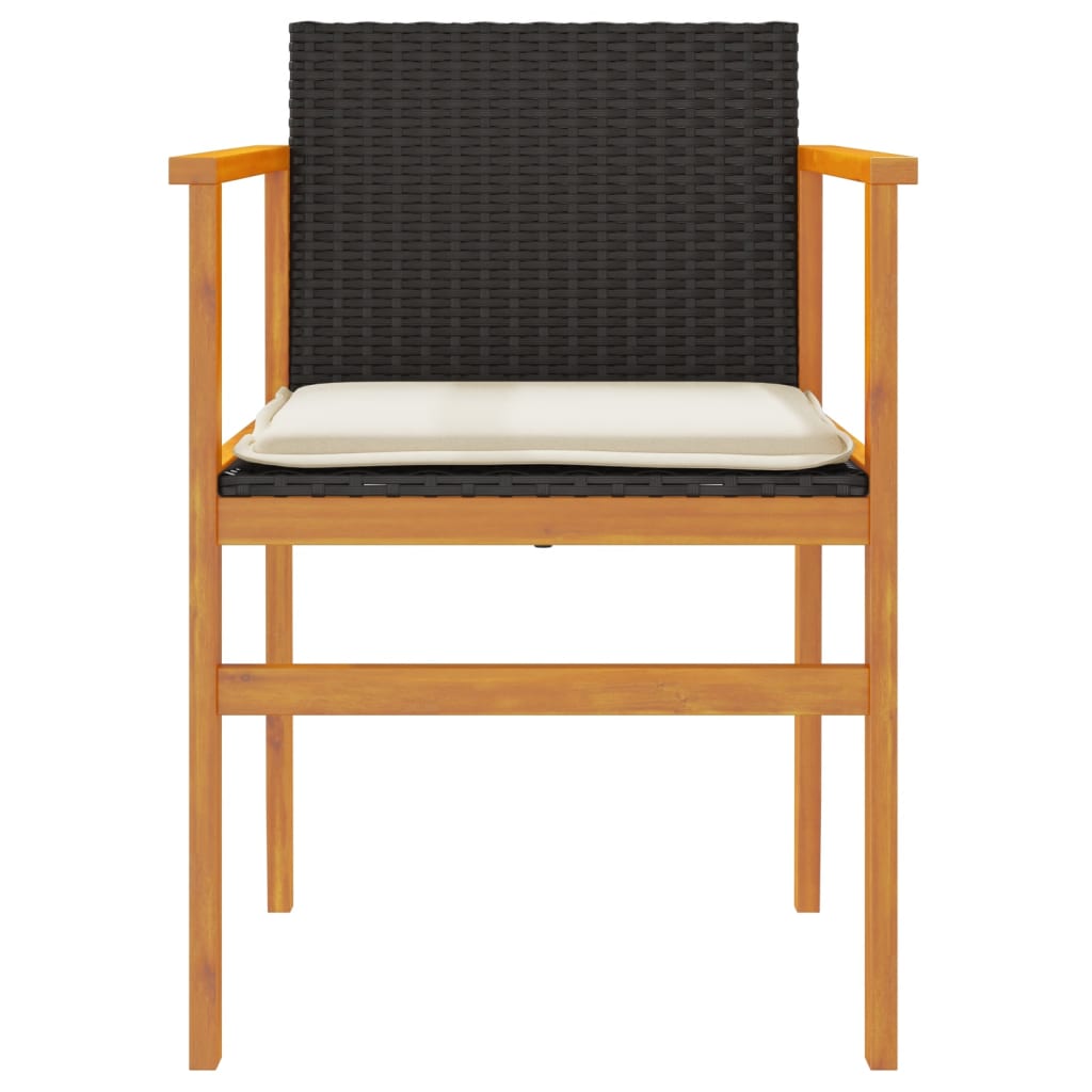 Sedie Giardino con Cuscini 2pz Nere Polyrattan e Legno Massello 368711