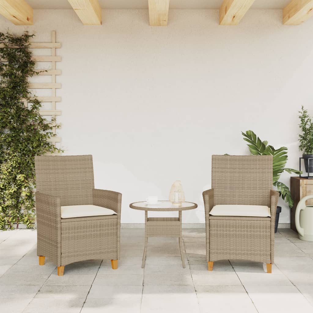 Sedie Giardino con Cuscini 2 pz Beige Polyrattan Legno Massello 368719