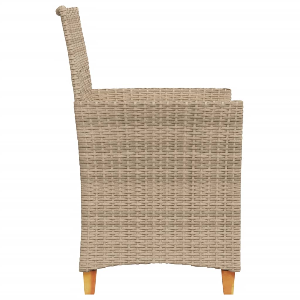 Sedie Giardino con Cuscini 2 pz Beige Polyrattan Legno Massello 368719