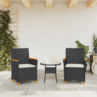 Sedie Giardino con Cuscini 2pz Nere Polyrattan e Legno Massellocod mxl 92124