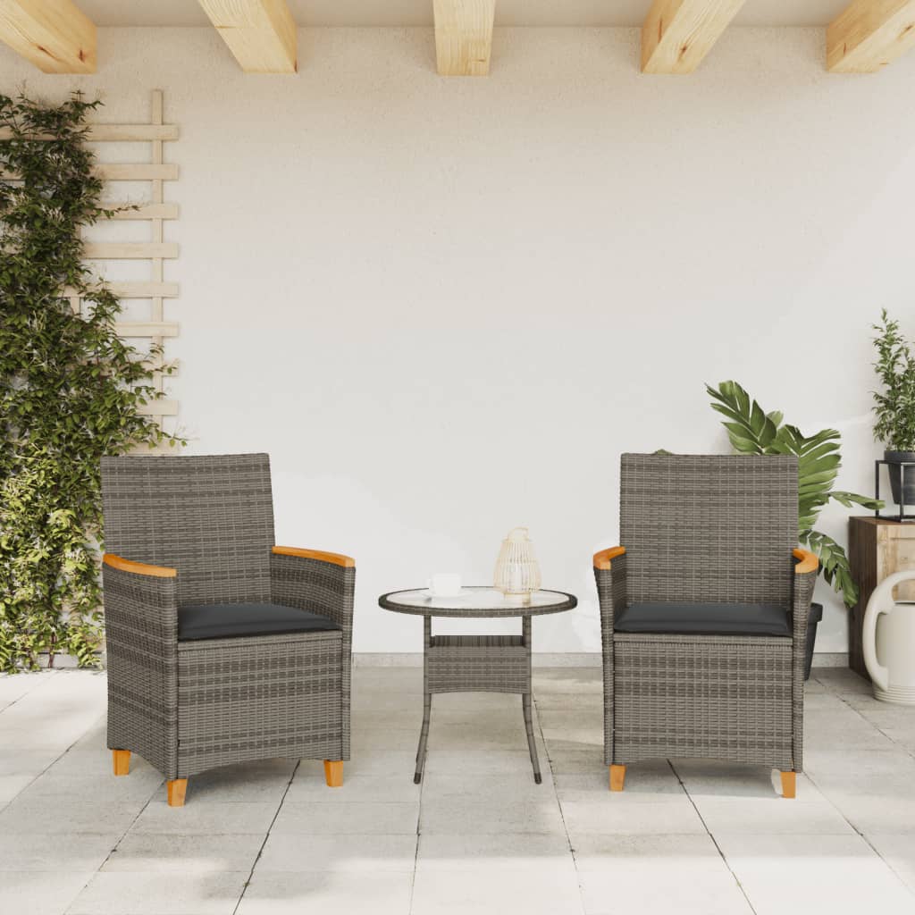 Sedie Giardino con Cuscini 2pz Grigie Polyrattan Legno Massello 368721