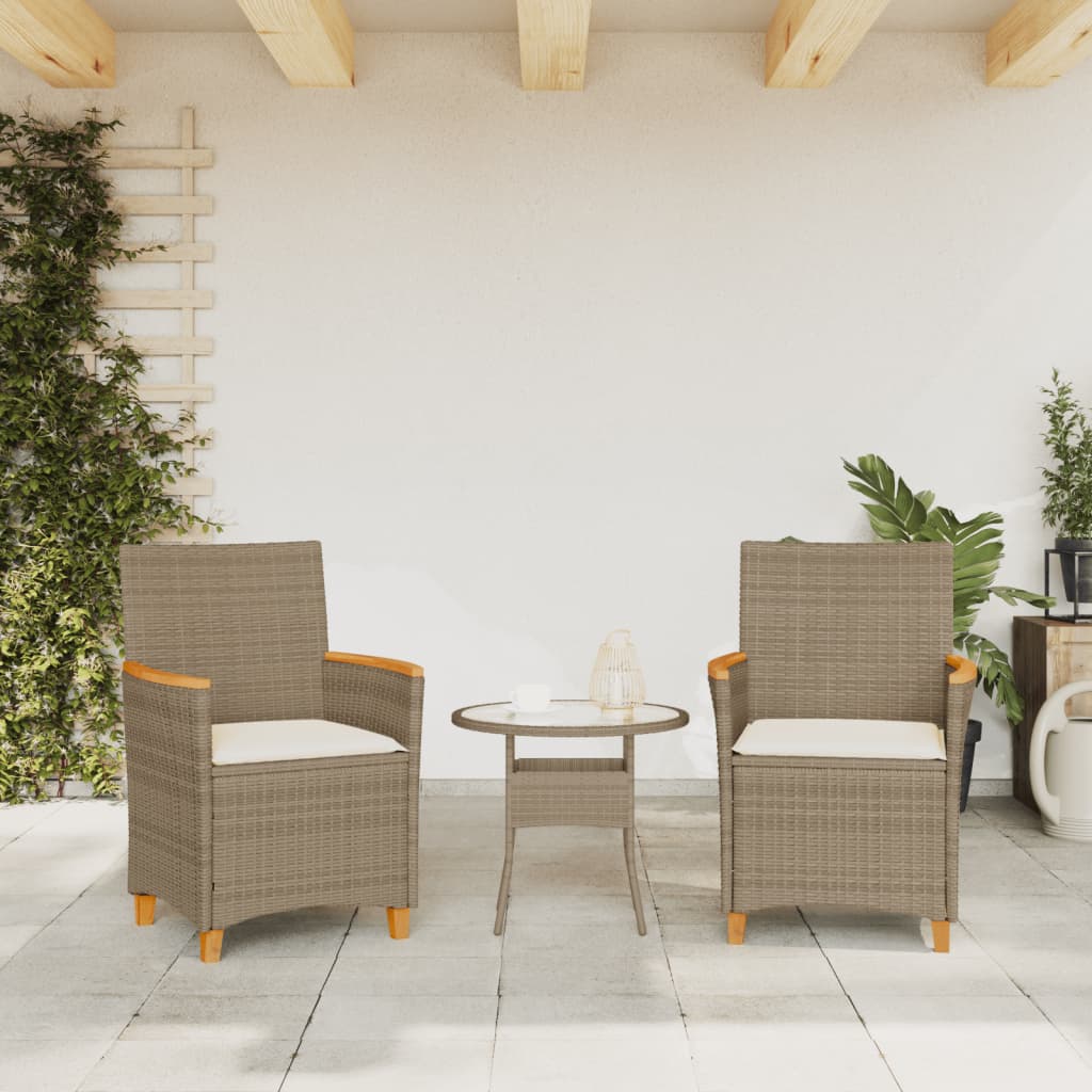 Sedie Giardino con Cuscini 2 pz Beige Polyrattan Legno Massellocod mxl 92123