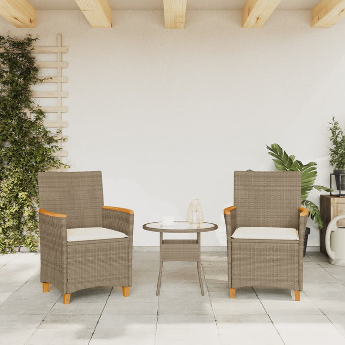 Sedie Giardino con Cuscini 2 pz Beige Polyrattan Legno Massellocod mxl 92123