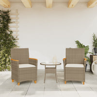 Sedie Giardino con Cuscini 2 pz Beige Polyrattan Legno Massello 368722