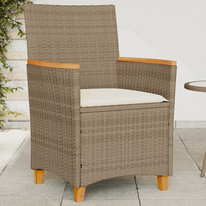 Sedie Giardino con Cuscini 2 pz Beige Polyrattan Legno Massello 368722