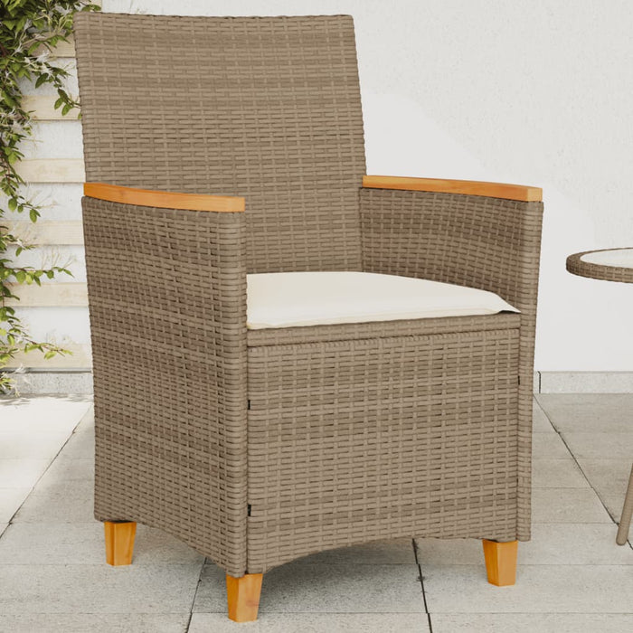 Sedie Giardino con Cuscini 2 pz Beige Polyrattan Legno Massello 368722
