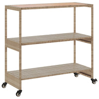 Carrello da Bar 3 Livelli Beige in Polyrattan e Massello Acacia 368725