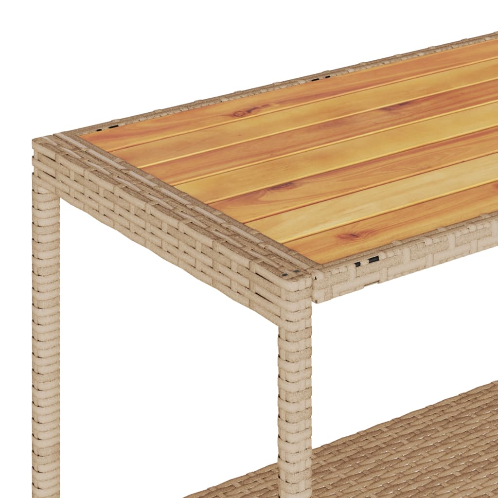 Carrello da Bar 3 Livelli Beige in Polyrattan e Massello Acacia 368725