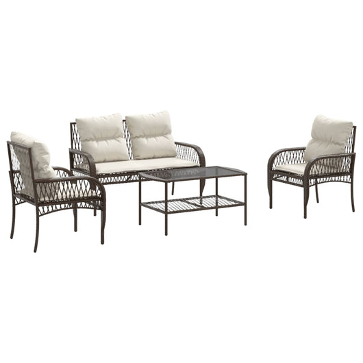 Set Divano da Giardino 4 pz con Cuscini-Sofa da Giardino-Divanetto da esterno Marrone in Polyrattan 190740