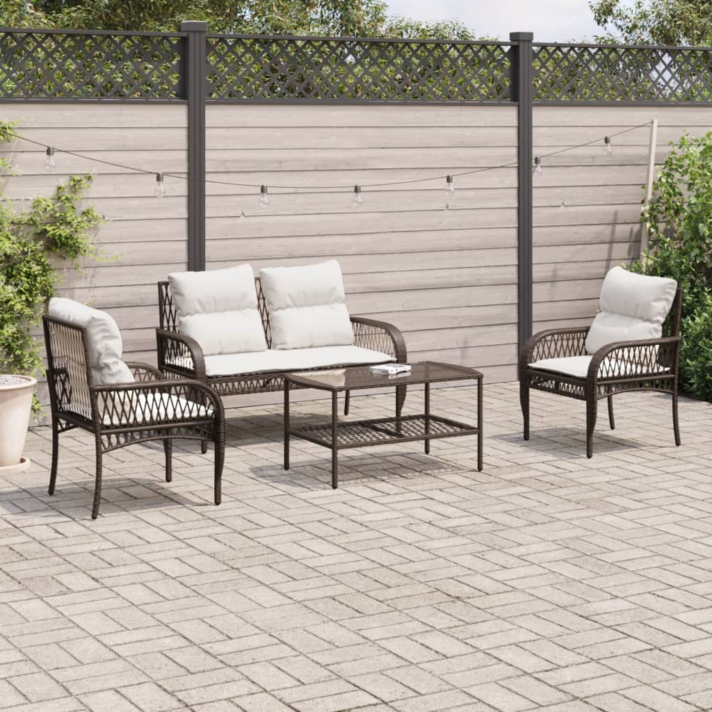 Set Divano da Giardino 4 pz con Cuscini-Sofa da Giardino-Divanetto da esterno Marrone in Polyrattan 190740