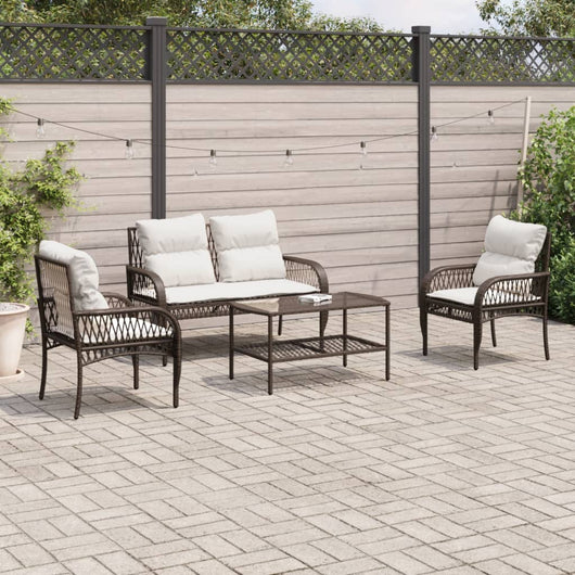 Set Divano da Giardino 4 pz con Cuscini-Sofa da Giardino-Divanetto da esterno Marrone in Polyrattan 190740