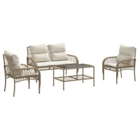 Set Divano da Giardino 4 pz con Cuscini-Sofa da Giardino-Divanetto da esterno Beige in Polyrattan 606670