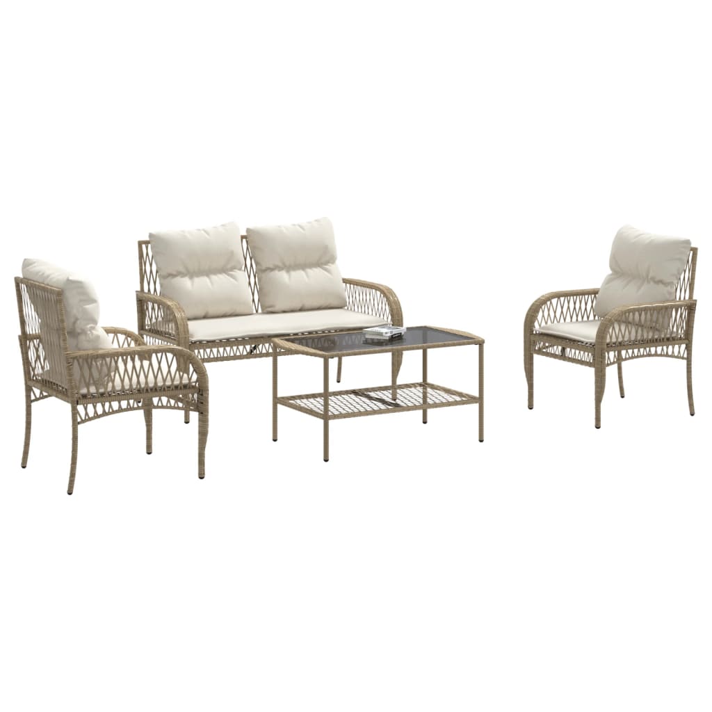 Set Divano da Giardino 4 pz con Cuscini-Sofa da Giardino-Divanetto da esterno Beige in Polyrattan 606670