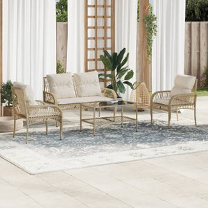 Set Divano da Giardino 4 pz con Cuscini-Sofa da Giardino-Divanetto da esterno Beige in Polyrattan 606670