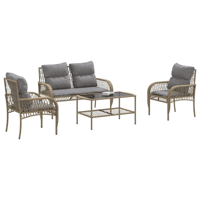 Set Divano da Giardino 4 pz con Cuscini-Sofa da Giardino-Divanetto da esterno Beige in Polyrattan 465016