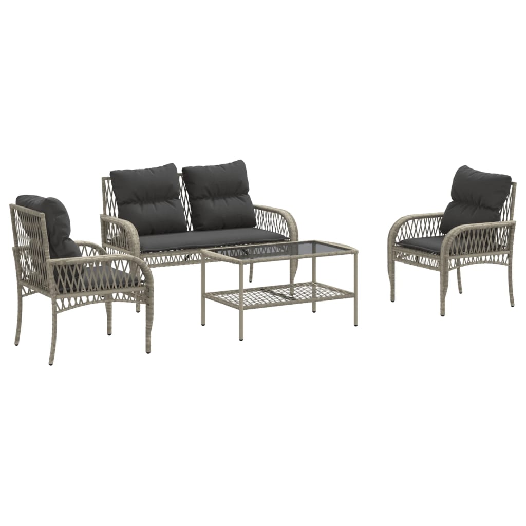Set Divano da Giardino 4 pz con Cuscini-Sofa da Giardino-Divanetto da esterno Grigio Chiaro Polyrattan 613413
