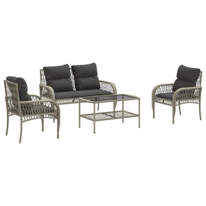 Set Divano da Giardino 4 pz con Cuscini-Sofa da Giardino-Divanetto da esterno Grigio Chiaro Polyrattan 613413