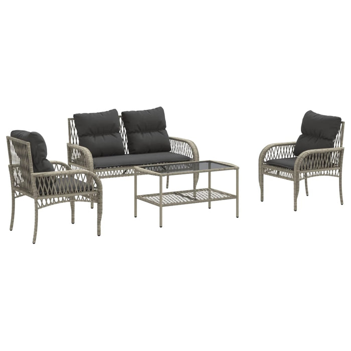 Set Divano da Giardino 4 pz con Cuscini-Sofa da Giardino-Divanetto da esterno Grigio Chiaro Polyrattan 613413