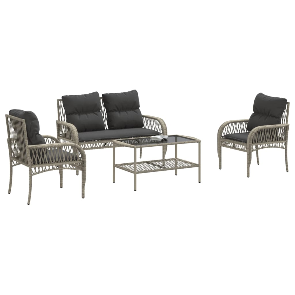 Set Divano da Giardino 4 pz con Cuscini-Sofa da Giardino-Divanetto da esterno Grigio Chiaro Polyrattan 613413