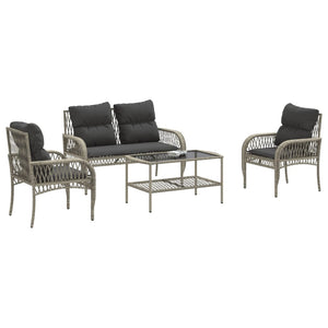 Set Divano da Giardino 4 pz con Cuscini-Sofa da Giardino-Divanetto da esterno Grigio Chiaro Polyrattan 613413