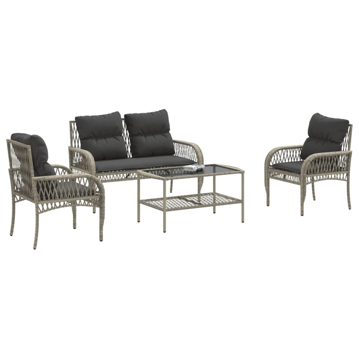 Set Divano da Giardino 4 pz con Cuscini-Sofa da Giardino-Divanetto da esterno Grigio Chiaro Polyrattan 613413