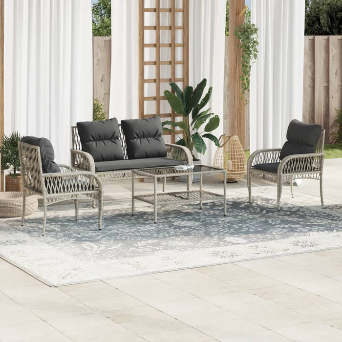 Set Divano da Giardino 4 pz con Cuscini-Sofa da Giardino-Divanetto da esterno Grigio Chiaro Polyrattan 613413