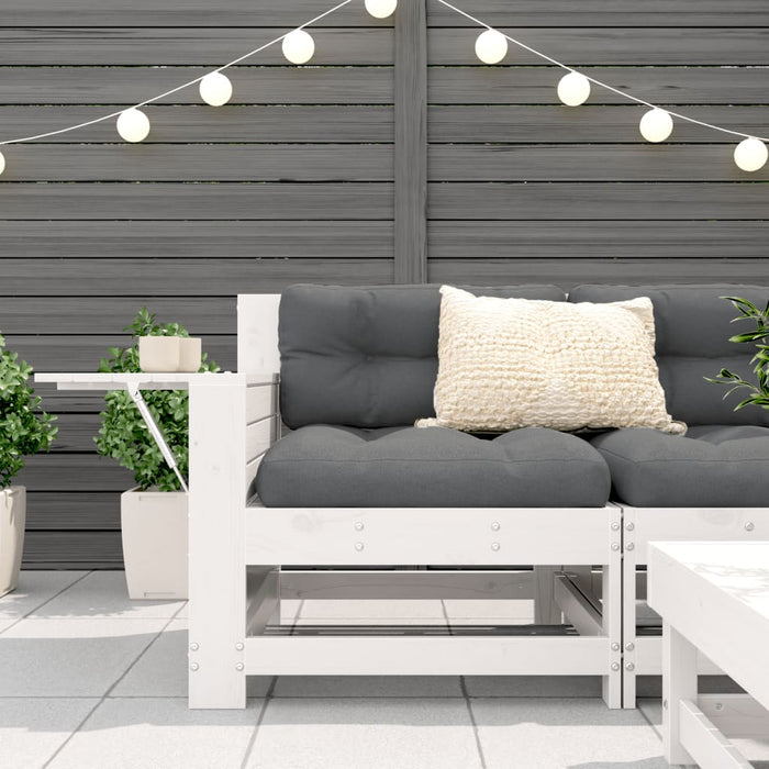 Divano Senza Braccioli da Giardino con Tavolino-Sofa da Giardino-Divano da esterno Bianco Pino